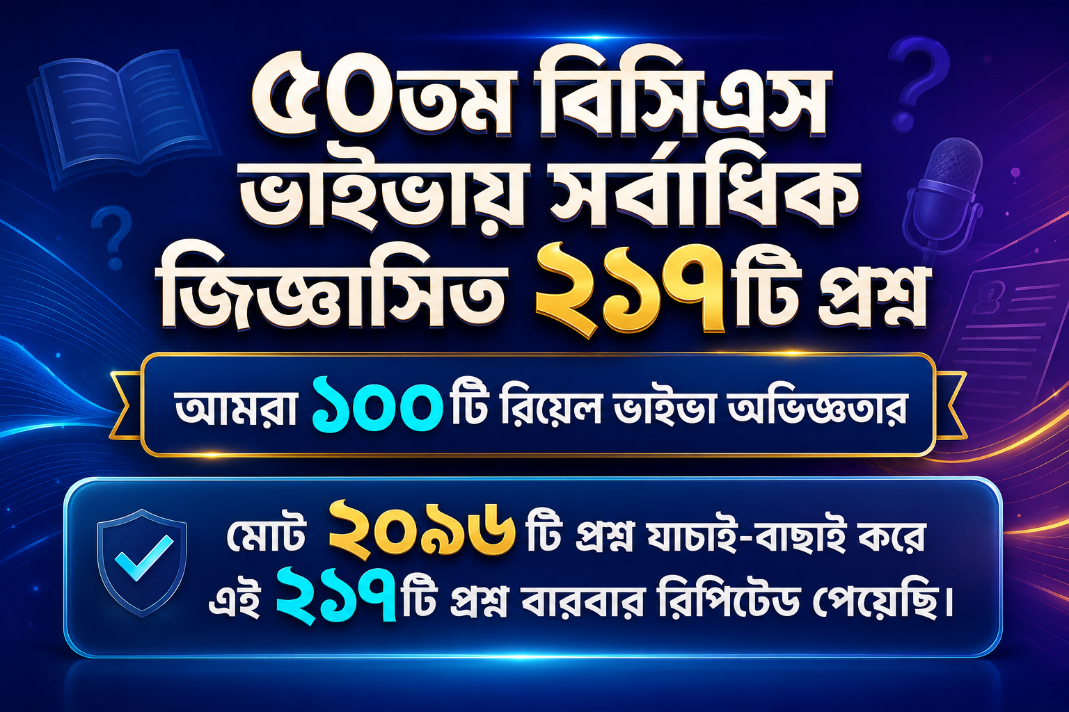 ৫০তম বিসিএস ভাইভায় সর্বাধিক জিজ্ঞাসিত ২১৭টি প্রশ্ন পড়ুন ও পিডিএফ ডাউনলোড করুন